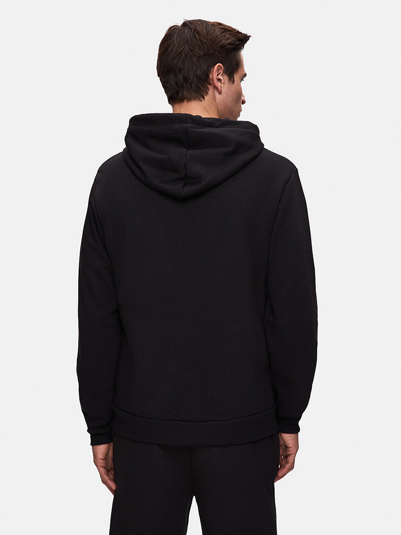 Sloganlı Kapüşonlu Fermuarlı Siyah Sweatshırt