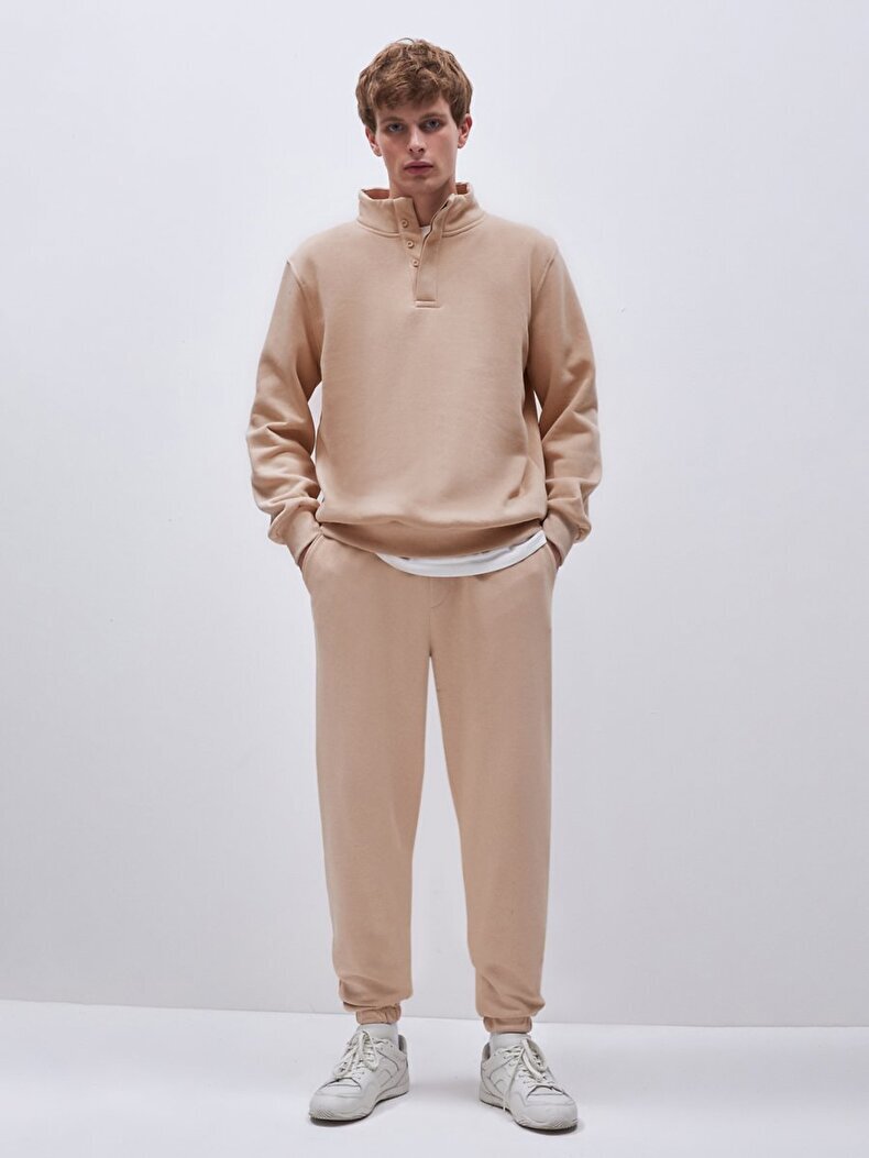Düz Jogger Bej Eşofman