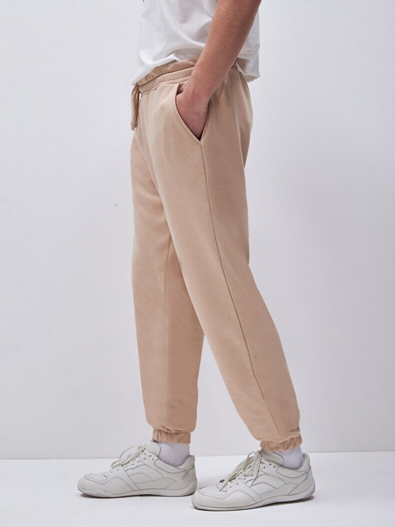 Düz Jogger Bej Eşofman