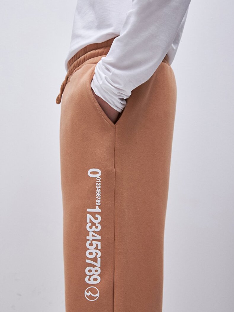 Sloganlı Jogger Camel Eşofman