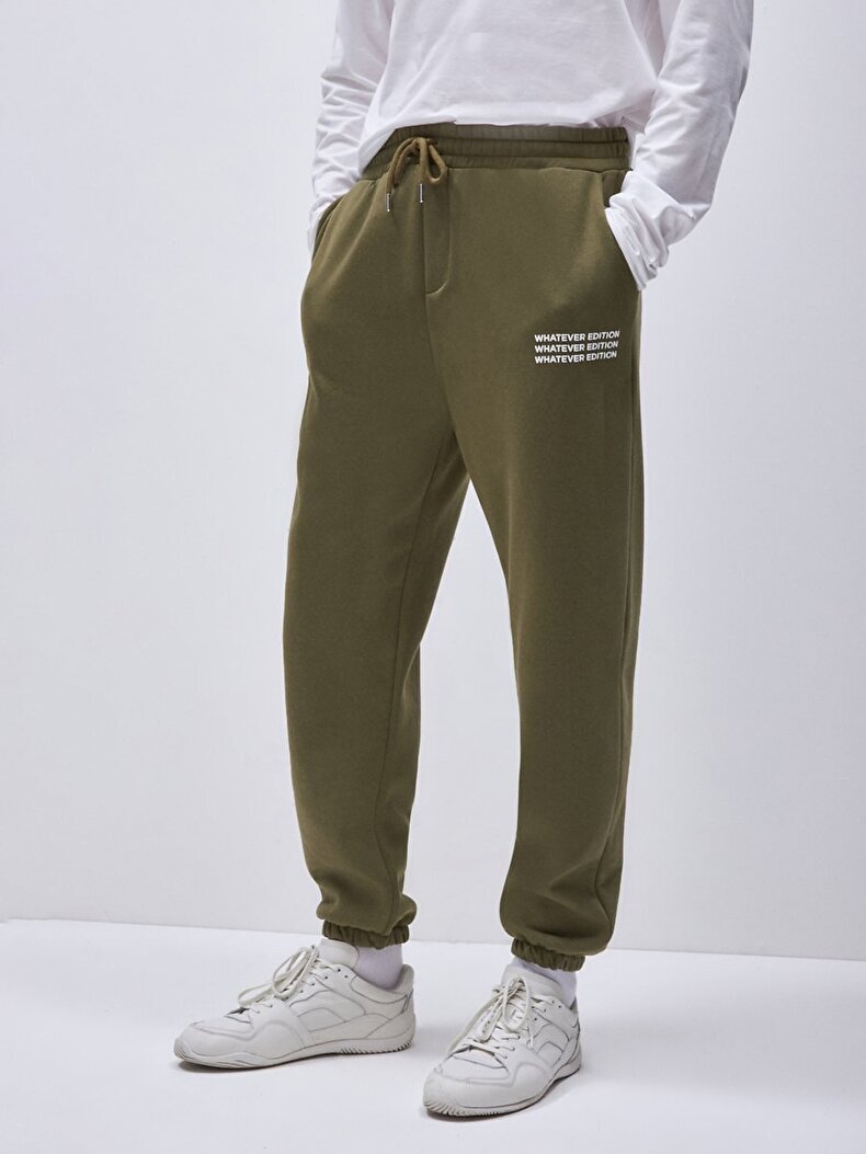 Sloganlı Jogger Yeşil Eşofman