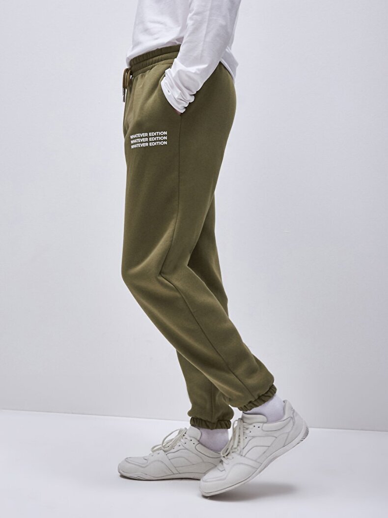 Sloganlı Jogger Yeşil Eşofman