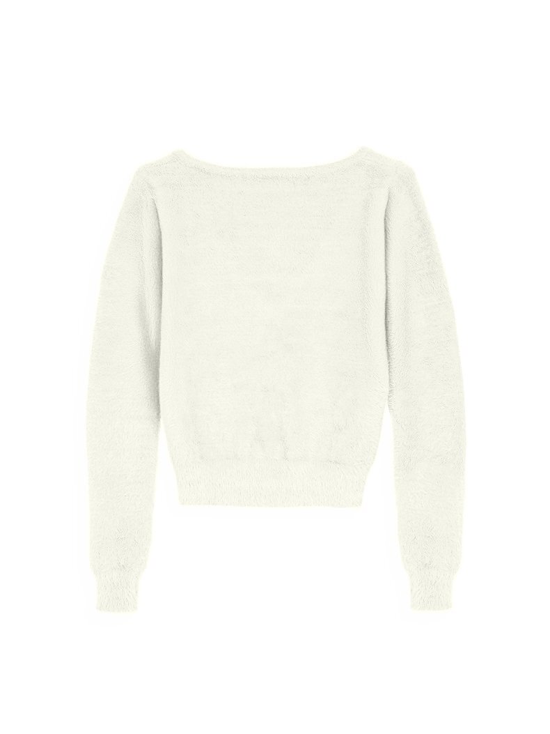 Long Sleeve V-neck Basic White Pullover