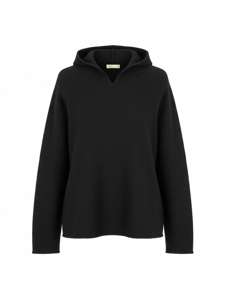 Long Sleeve With Hood Knitwear Black Pullover
