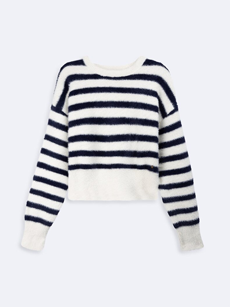 Crew Neck Striped Print Knitwear White Pullover Crew Neck Striped Print Knitwear White Pullover