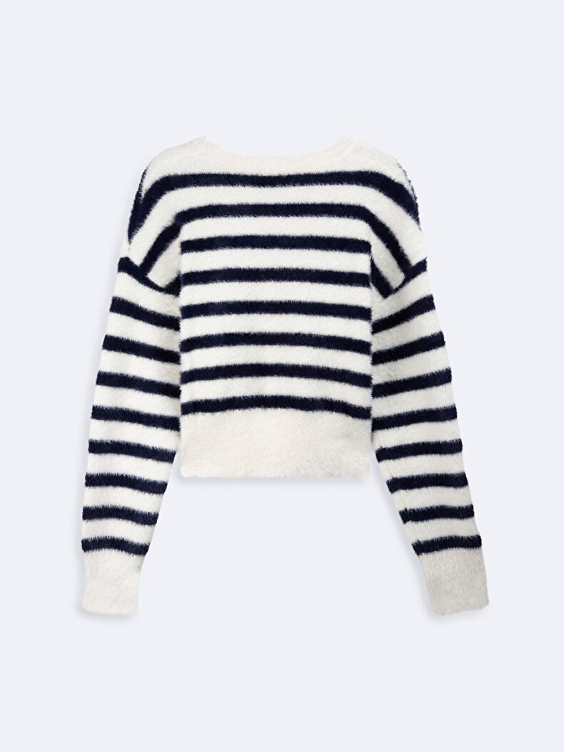Crew Neck Striped Print Knitwear White Pullover Crew Neck Striped Print Knitwear White Pullover