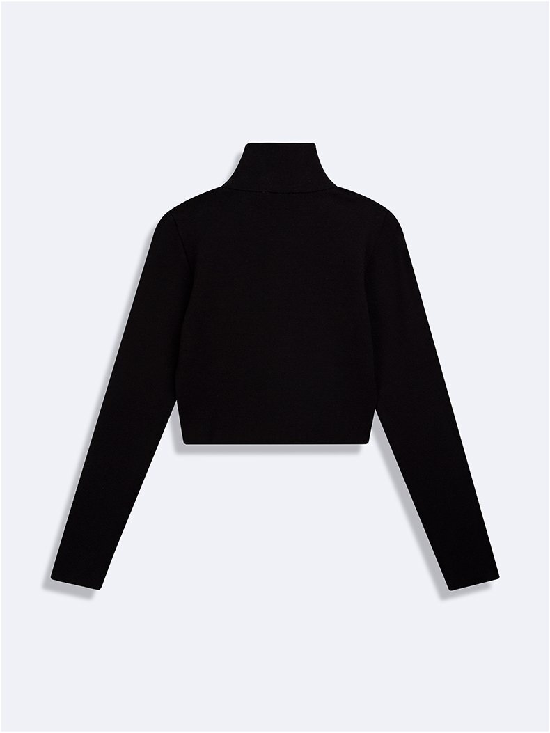 Long Sleeve Front Zipper Closing Basic Black Cardigan