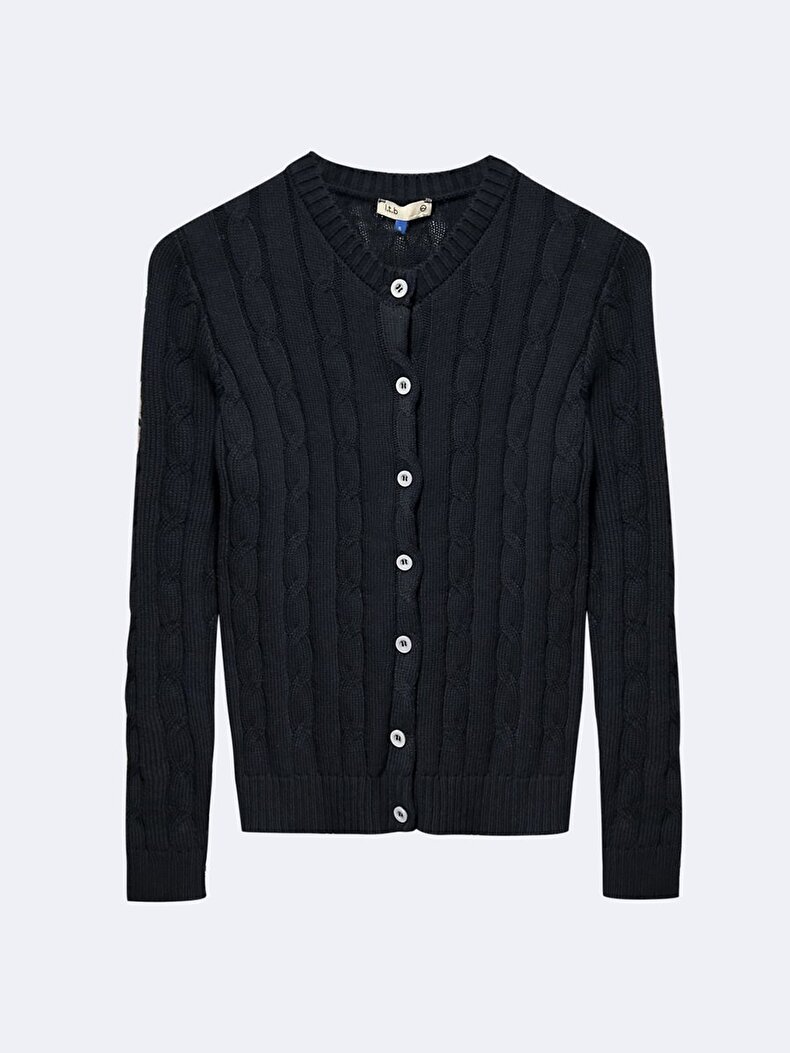 Uzun Kollu Önü Düğmeli Triko Lacivert Hırka