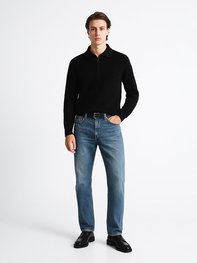 Polo Turtle Neck Zipper Closing Knitwear Black Pullover