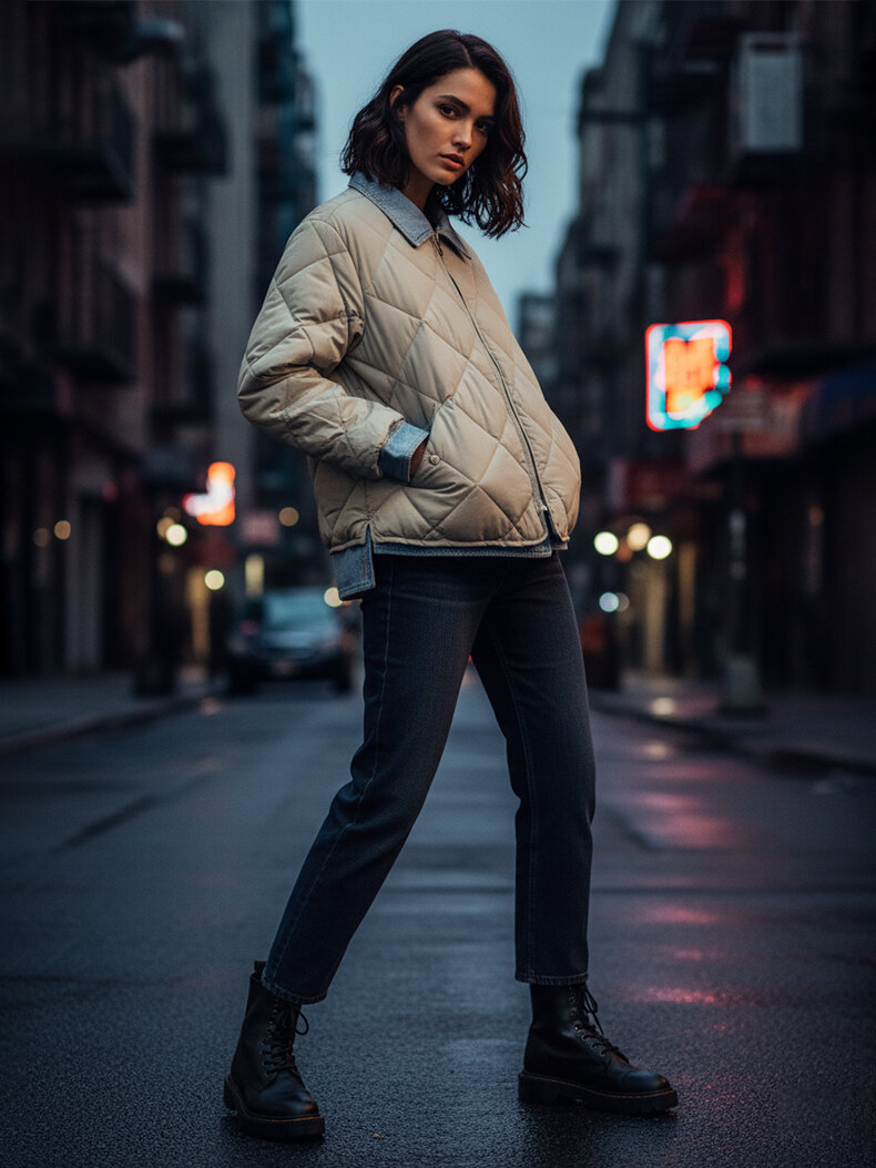 Oversıze Kapitone Gömlek Yaka Yeşil Ceket Oversıze Kapitone Gömlek Yaka Yeşil Ceket