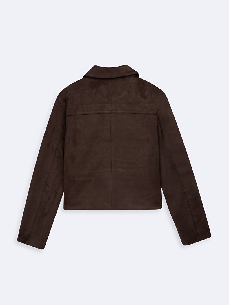 Long Sleeve Front Buttoned Cropped Brown Jacket