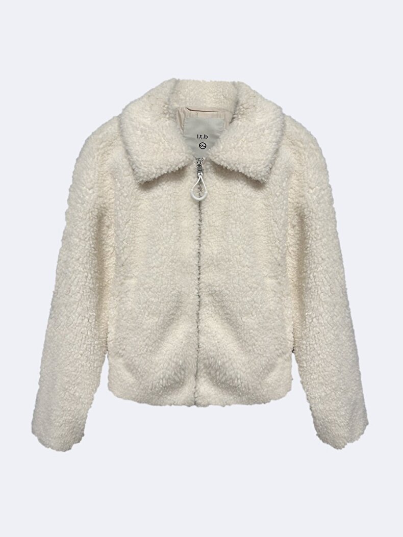 Long Sleeve Soft Textured Plush White Jacket