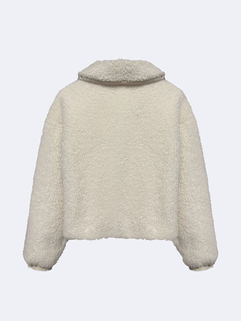 Long Sleeve Soft Textured Plush White Jacket