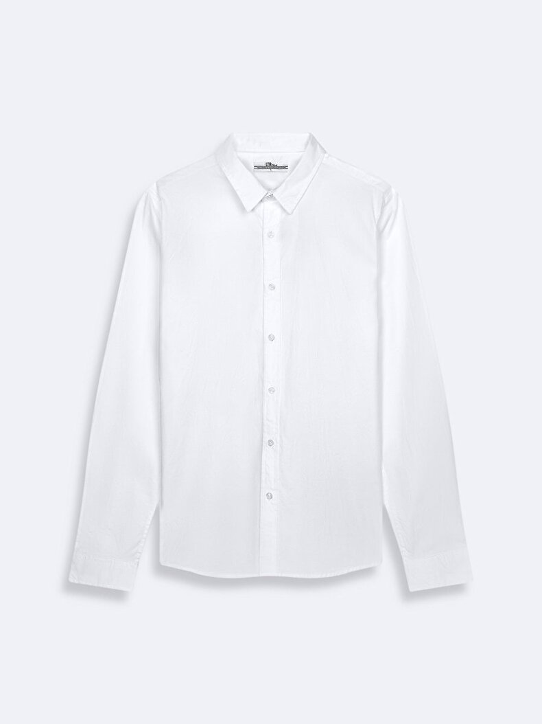 Long Sleeve Front Buttoned Basic White Shirt Long Sleeve Front Buttoned Basic White Shirt