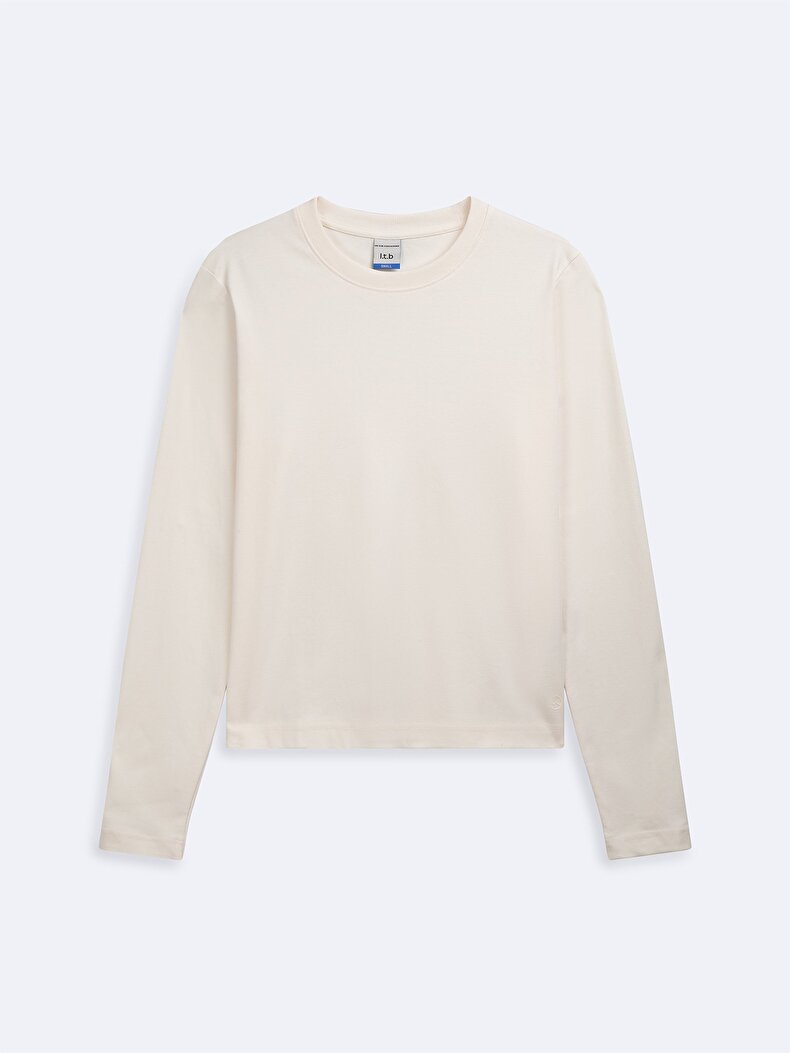 Long Sleeve Crew Neck Basic White Sweatshirt