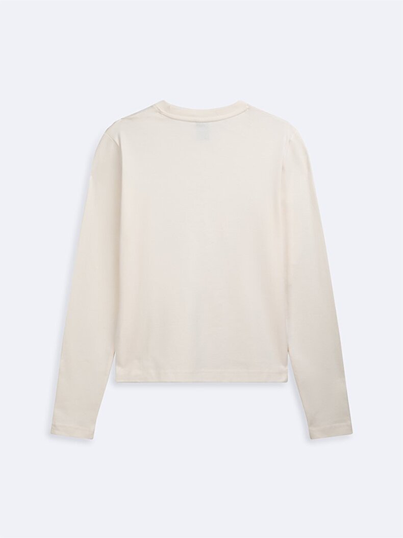 Long Sleeve Crew Neck Basic White Sweatshirt