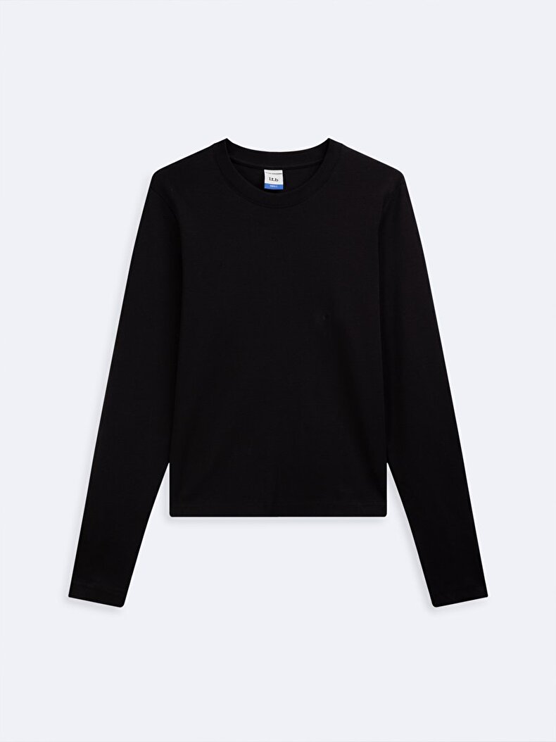 Long Sleeve Crew Neck Basic Black Sweatshirt