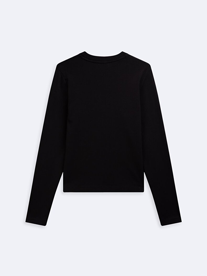 Long Sleeve Crew Neck Basic Black Sweatshirt