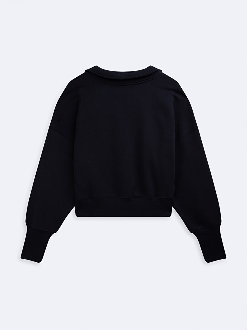Long Sleeve Polo Print With Print Crop Navy Sweatshirt