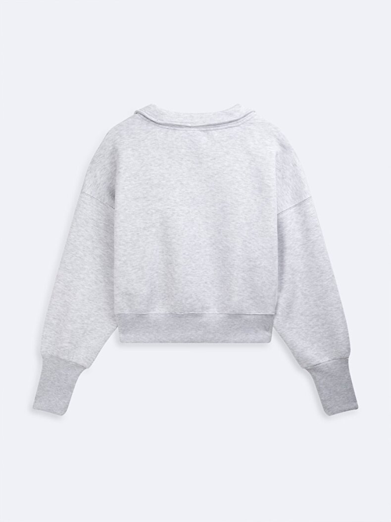 Long Sleeve Polo Print With Print Crop Grey Sweatshirt
