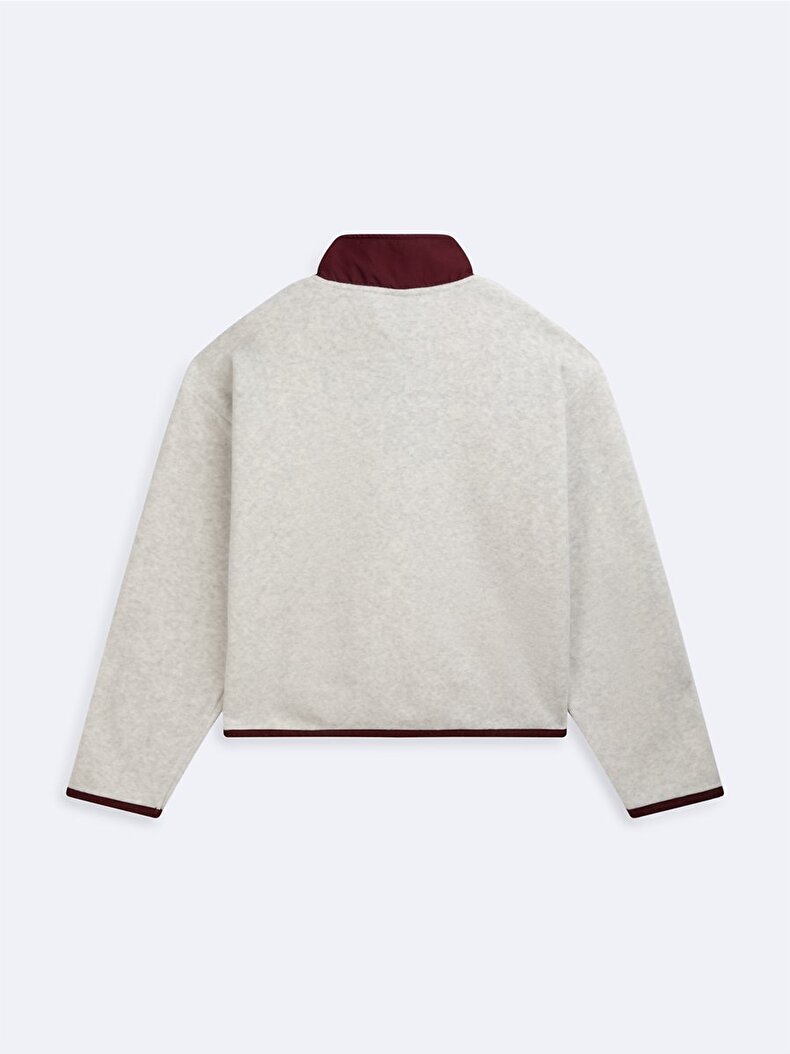Long Sleeve Turtle Neck Zipper Closing Grey Sweatshirt