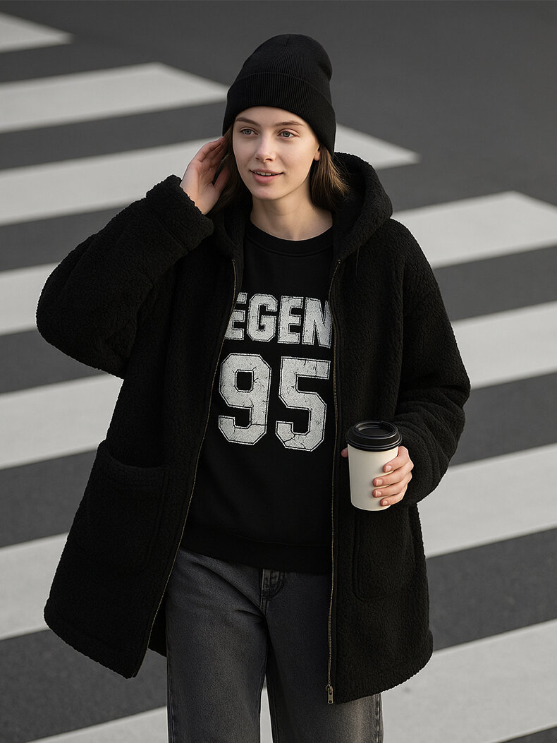 Long Sleeve Crew Neck Print With Print Black Sweatshirt