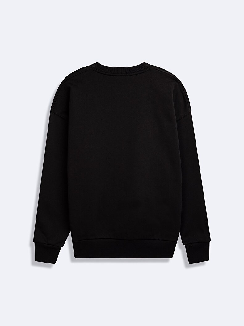 Long Sleeve Crew Neck Print With Print Black Sweatshirt