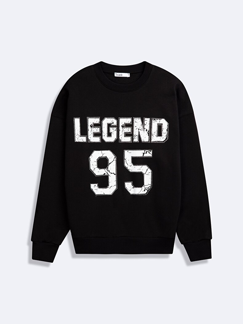 Long Sleeve Crew Neck Print With Print Black Sweatshirt