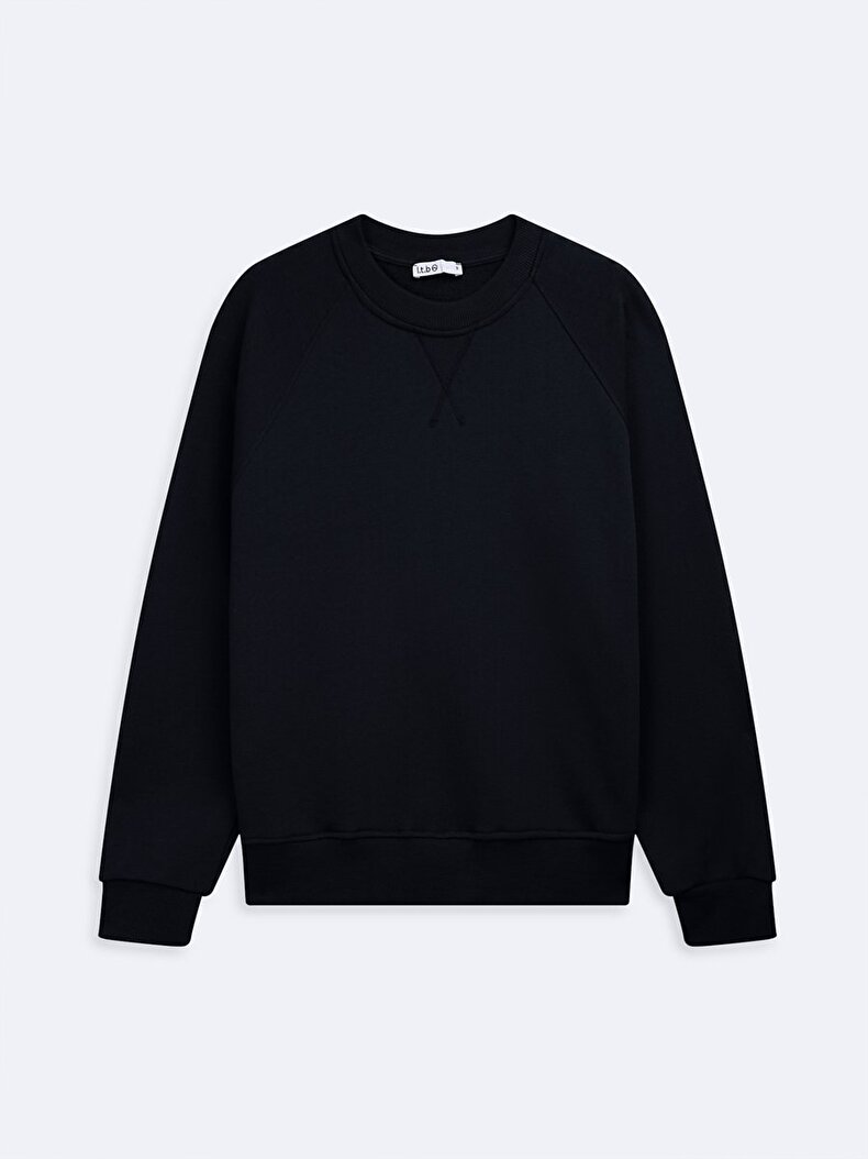 Long Sleeve Crew Neck Basic Navy Sweatshirt