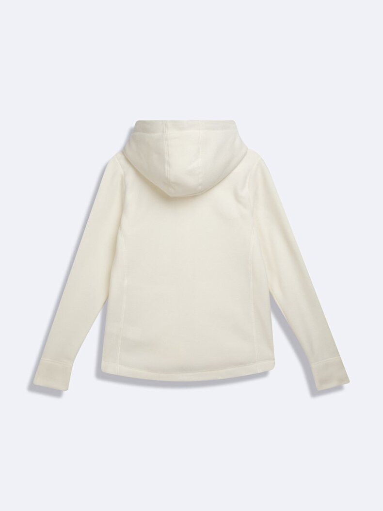 Fermuarlı Regular Kapüşonlu Polar Düz Fit Beyaz Sweatshırt