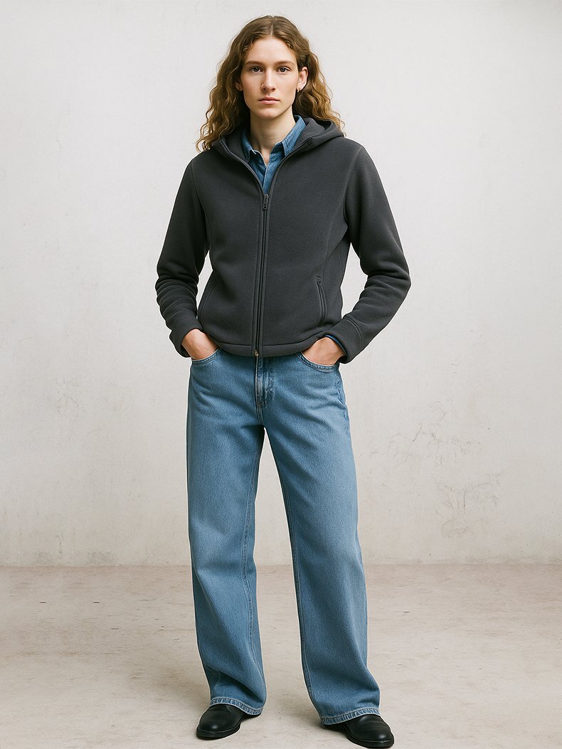 Fermuarlı Regular Kapüşonlu Polar Düz Fit Gri Sweatshırt Fermuarlı Regular Kapüşonlu Polar Düz Fit Gri Sweatshırt