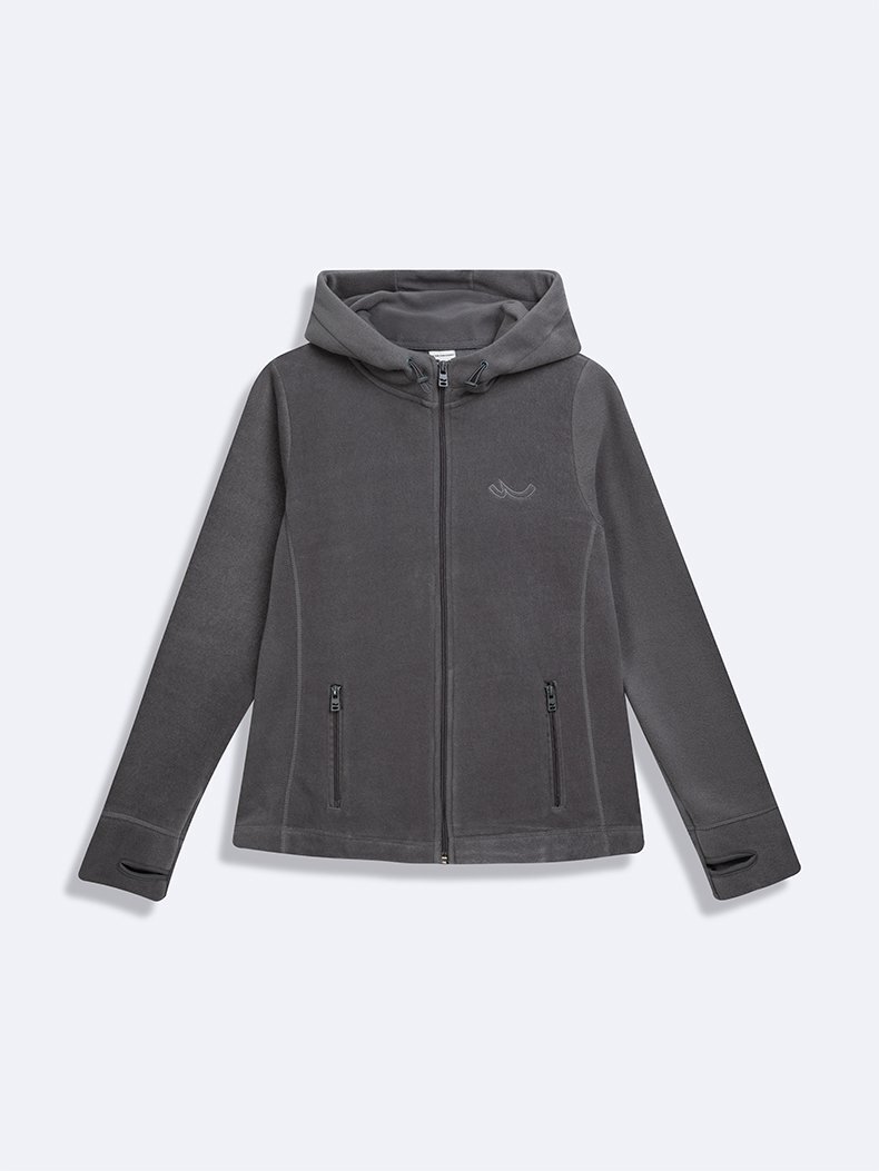 Fermuarlı Regular Kapüşonlu Polar Düz Fit Gri Sweatshırt