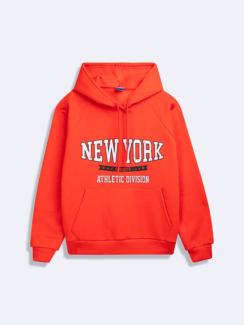 Long Sleeve Print With Print With Hood Red Sweatshirt