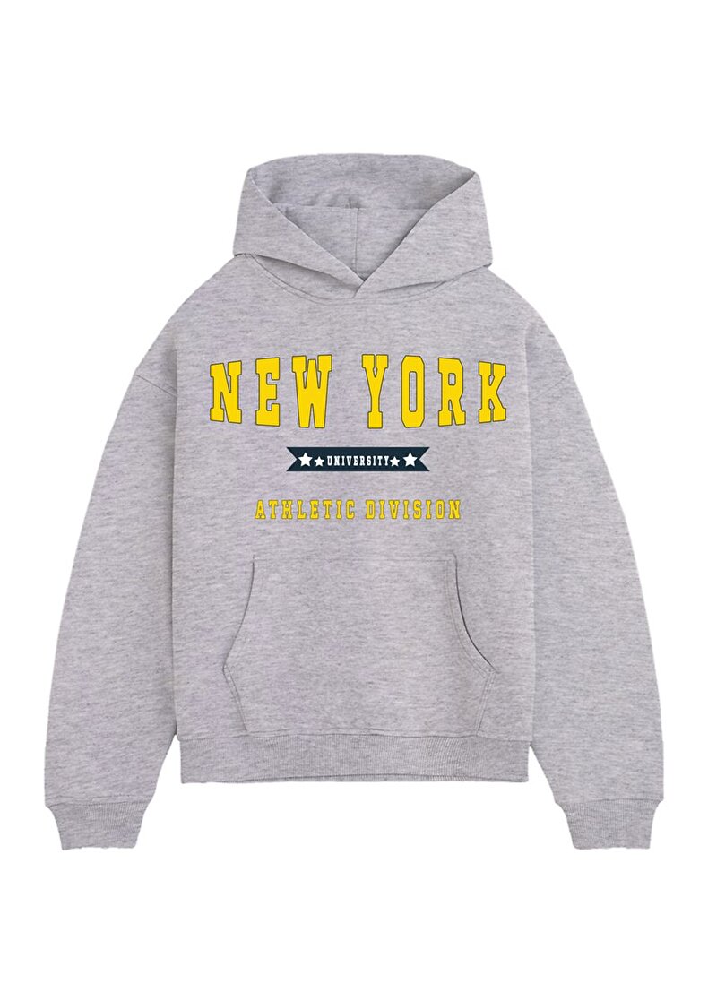 Long Sleeve Print With Print With Hood Grey Sweatshirt