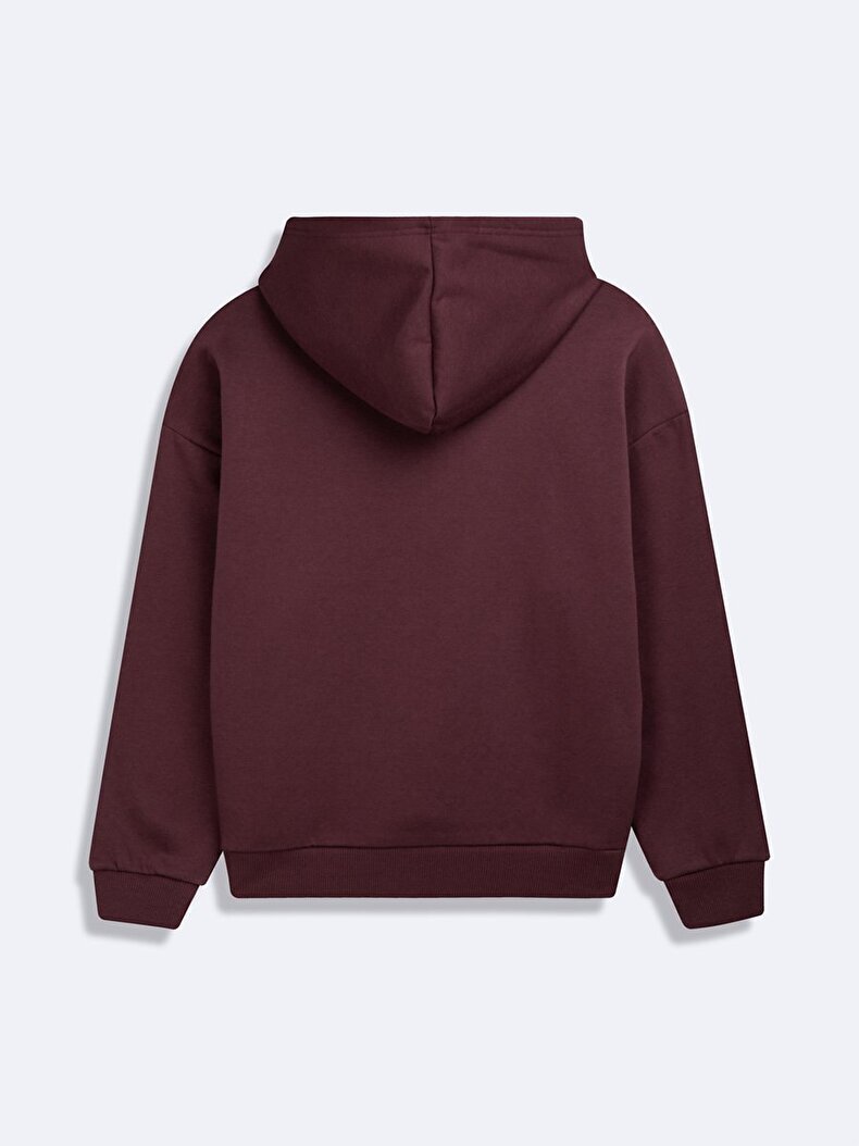 Uzun Kollu Slogan Baskılı Kapüşonlu Sweatshırt
