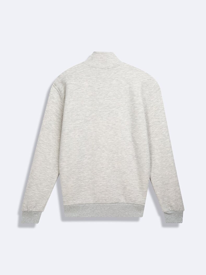 Uzun Kollu Yarım Fermuarlı Gri Sweatshırt