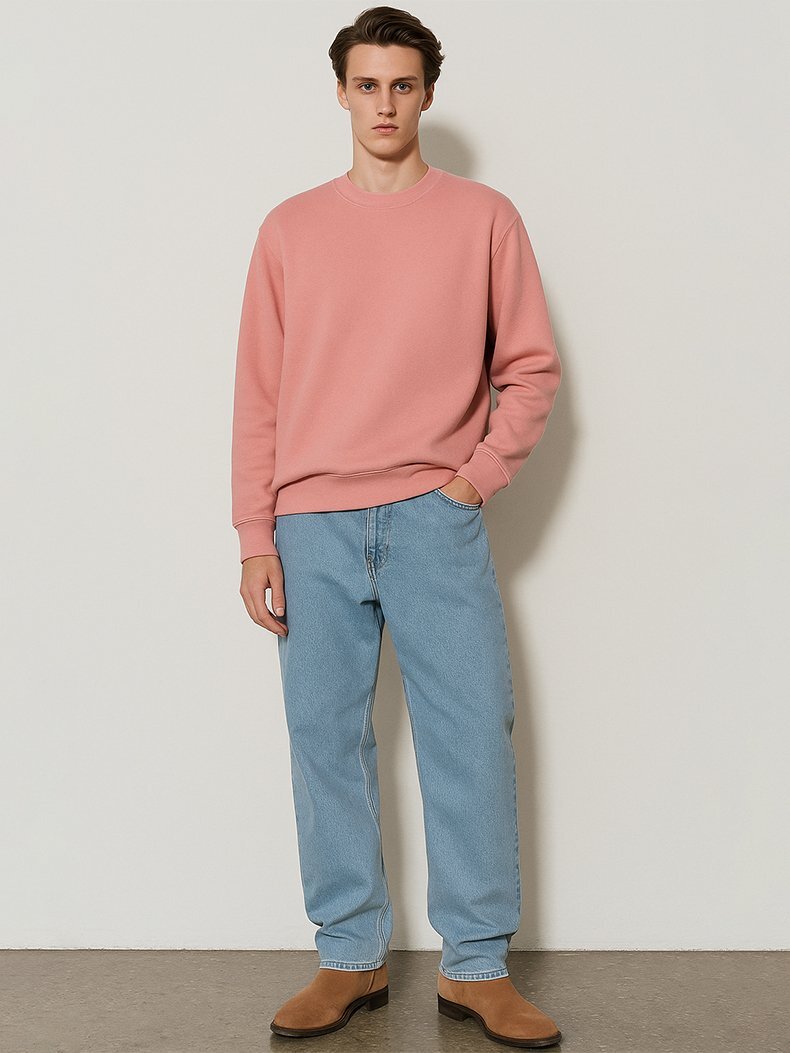 Uzun Kollu Sıfır Yaka Basıc Pembe Sweatshırt