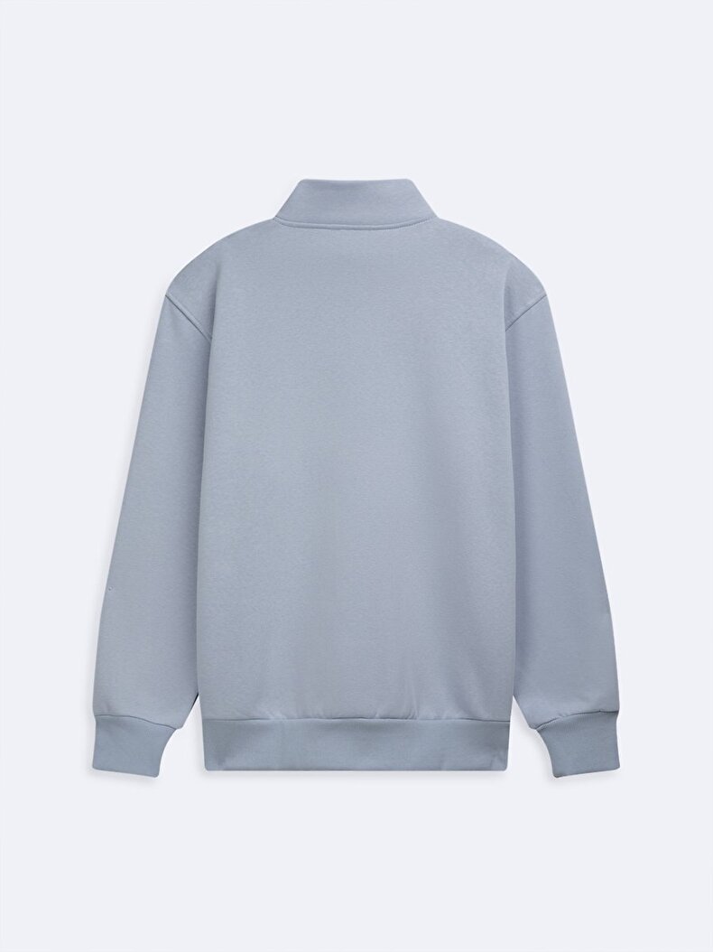 Uzun Kollu Yarım Fermuarlı Regular Mavi Sweatshırt