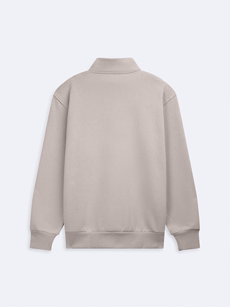 Uzun Kollu Yarım Fermuarlı Regular Bej Sweatshırt