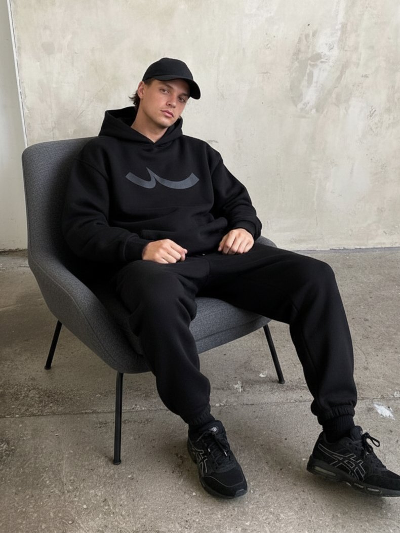 With Hood Sign With Print Long Sleeve Black Sweatshirt