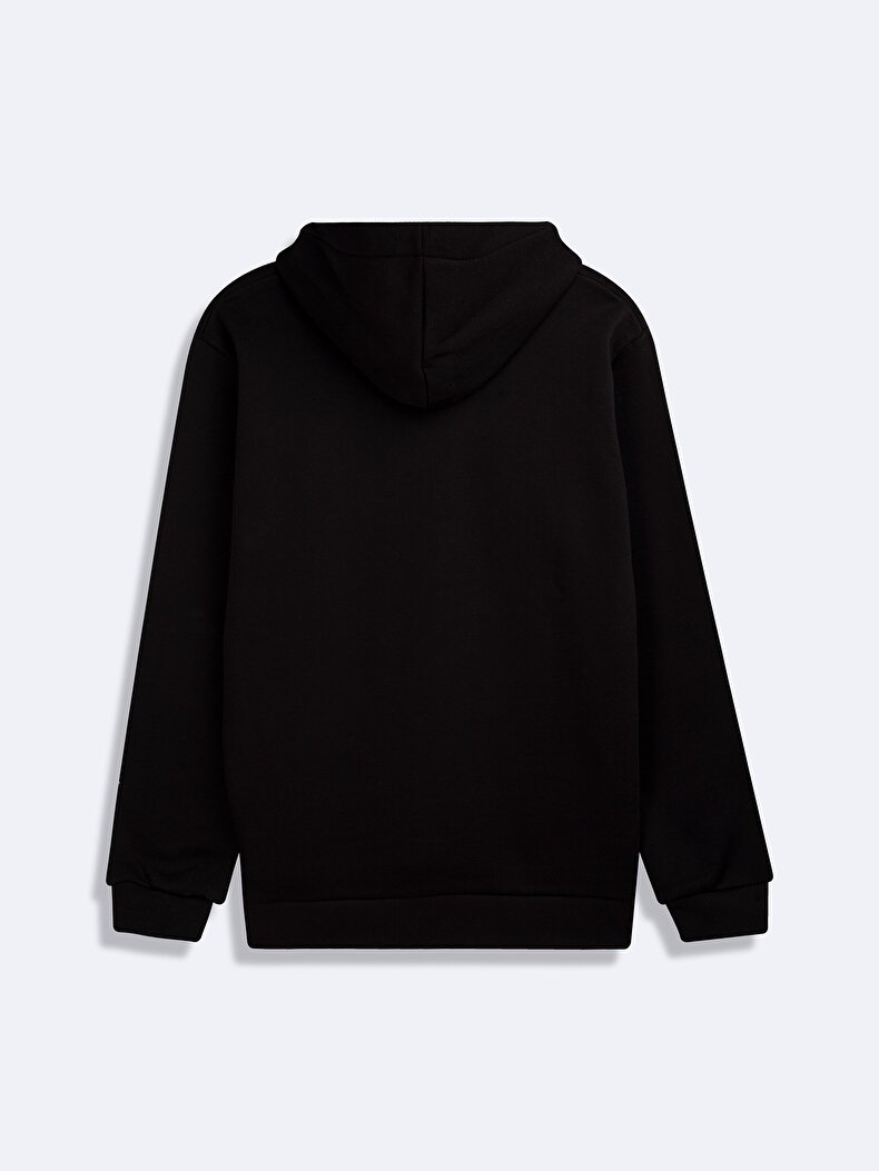 With Hood Sign With Print Long Sleeve Black Sweatshirt