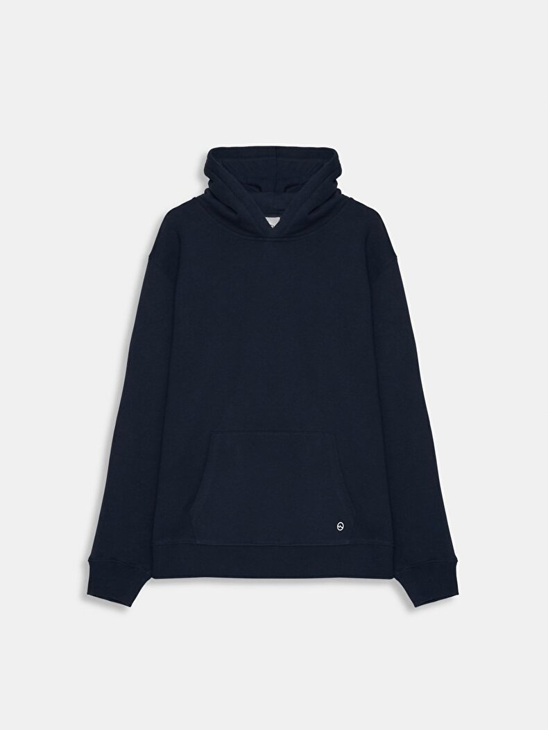 Uzun Kollu Kapüşonlu Basıc Lacivert Sweatshırt