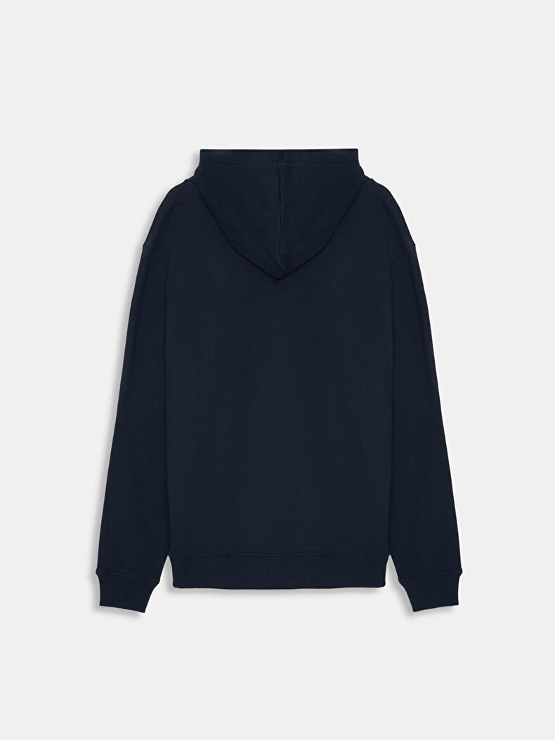 Uzun Kollu Kapüşonlu Basıc Lacivert Sweatshırt
