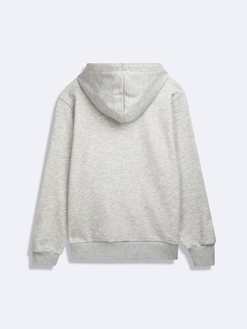 Uzun Kollu Kapüşonlu Basıc Gri Sweatshırt