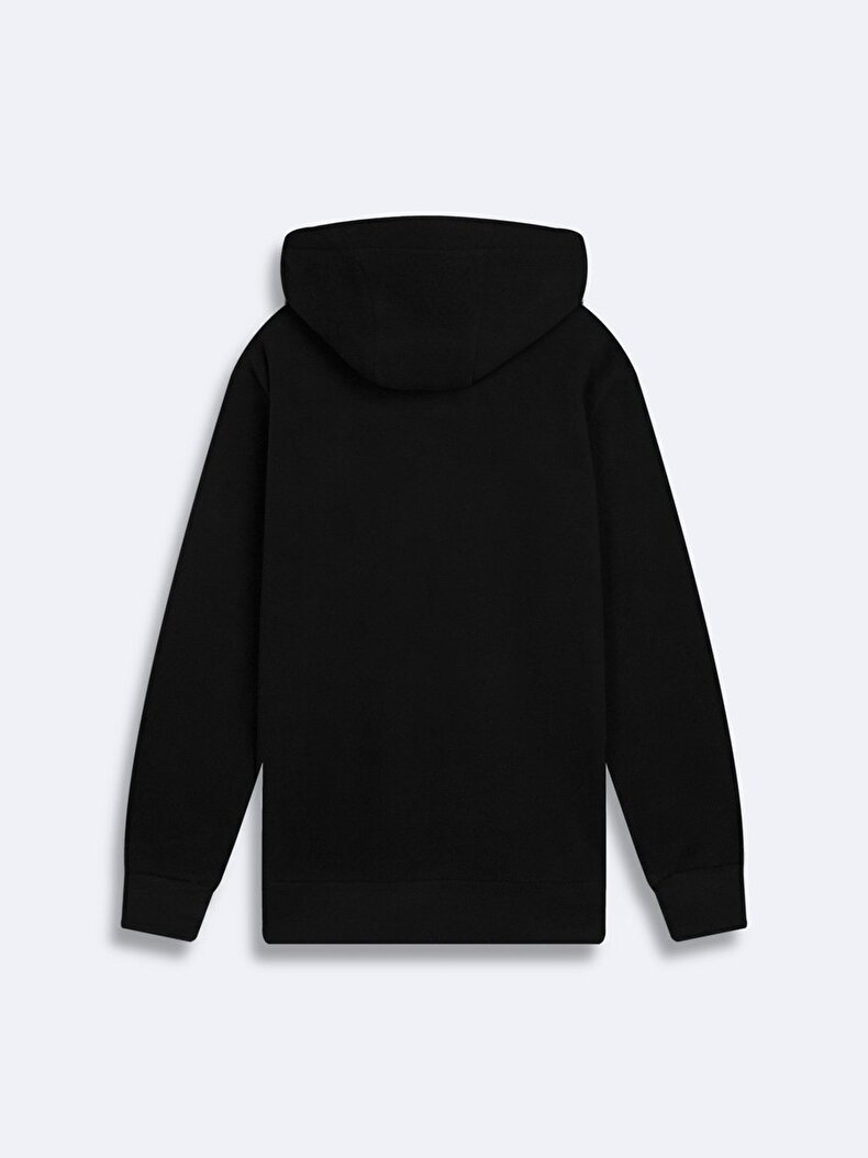 Fermuarlı Kapüşonlu Basıc Siyah Sweatshırt