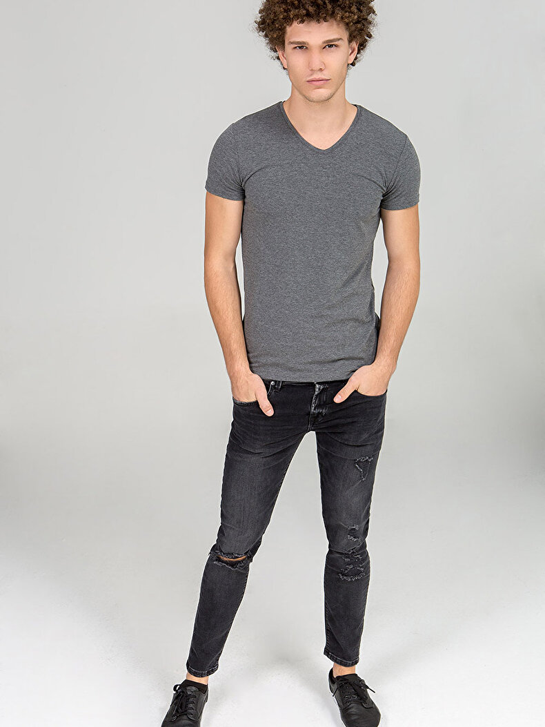 V-neck Anthracite T-shirt