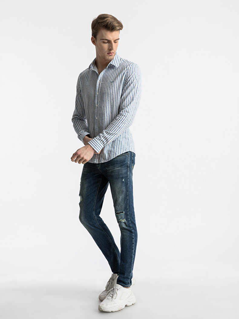 Striped Print Long Sleeve Hemd