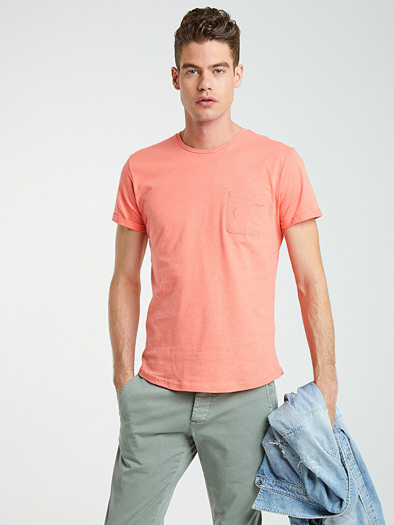 Crew Neck Short Sleeve Orange T-shirt