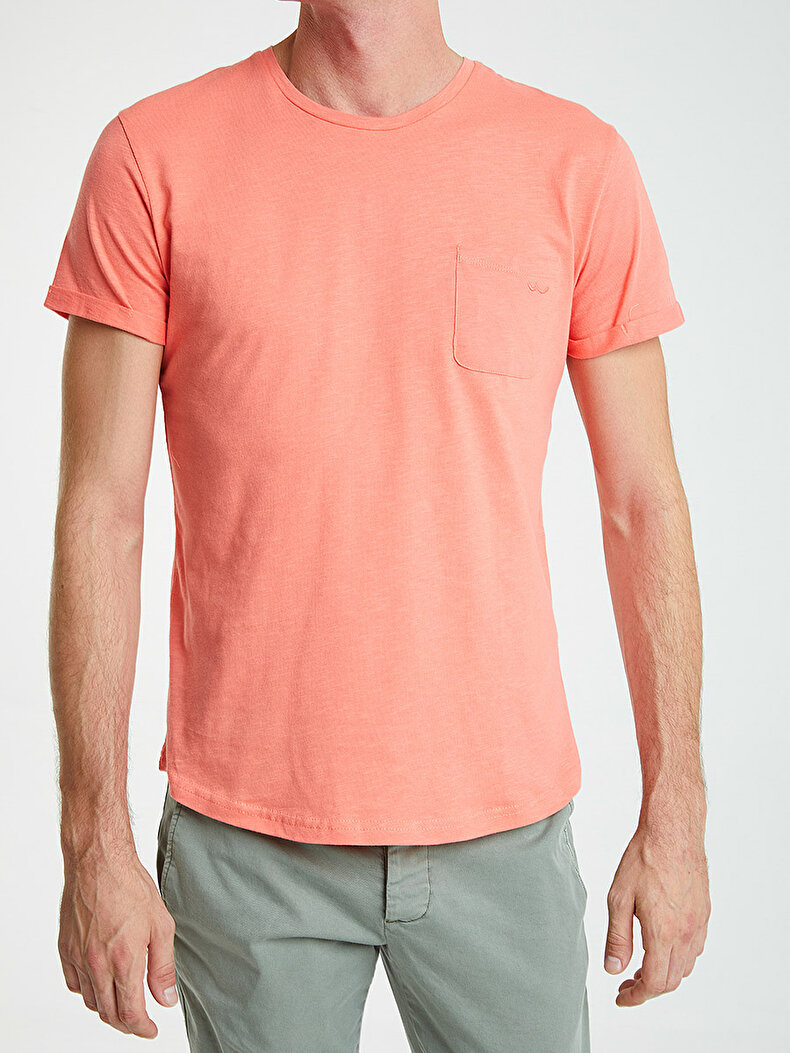Crew Neck Short Sleeve Orange T-shirt