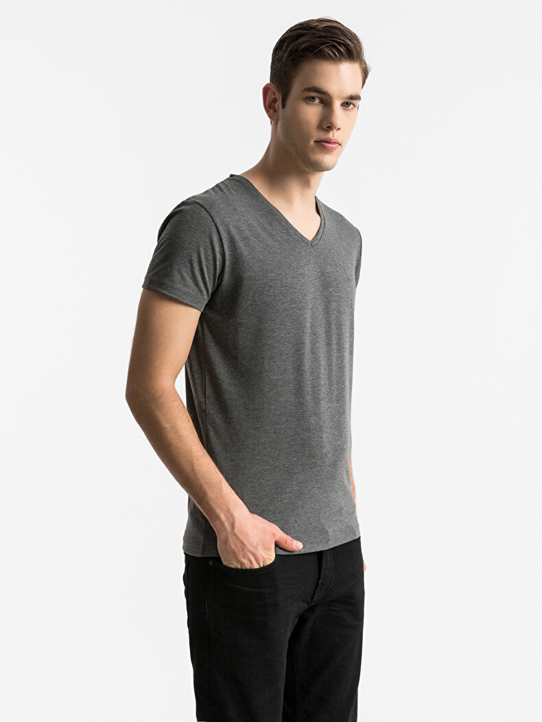 V-neck Basic Slim Fit Anthracite T-shirt